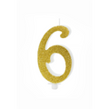 Geburtstagskerze Zahl 6 Gold Glitter 10cm