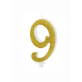 Geburtstagskerze Zahl 9 Gold Glitter 10cm