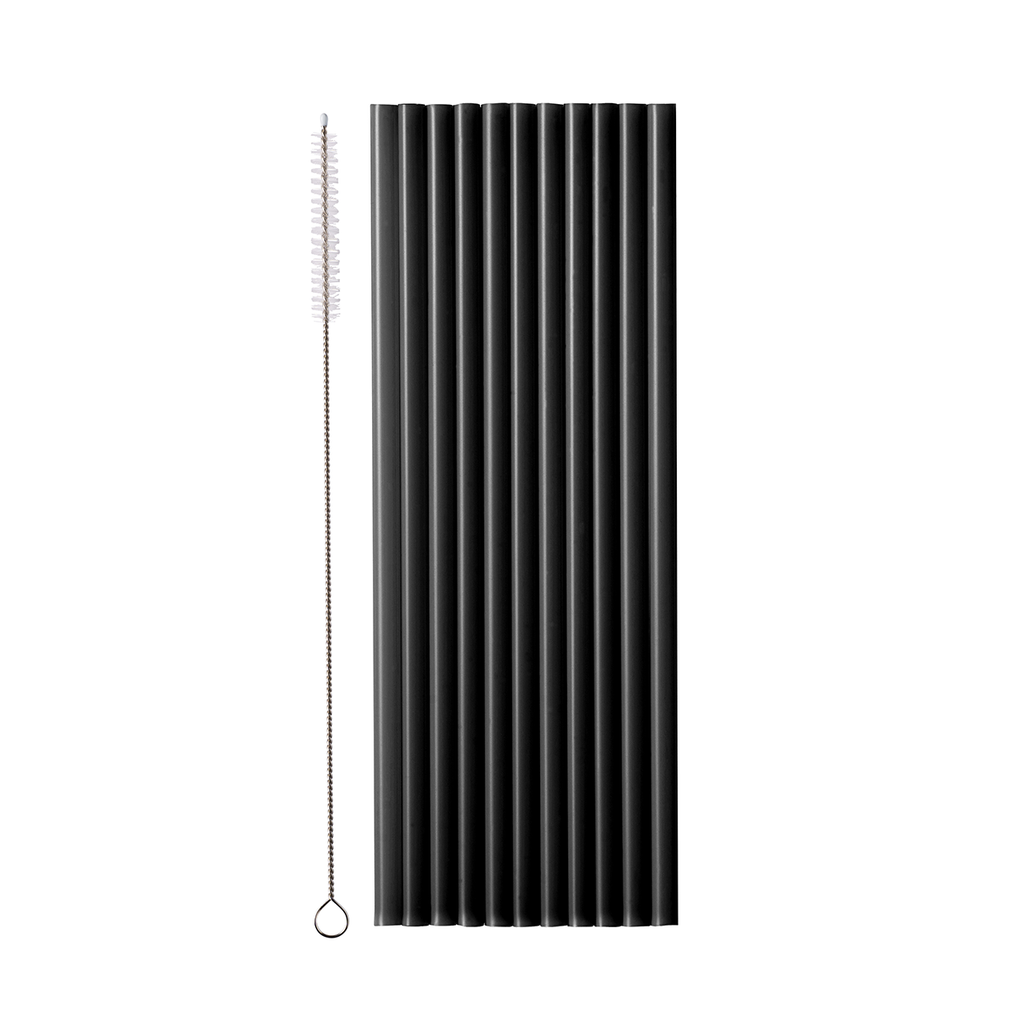 Wiederverwendbare schwarze Strohhalme 12er-Set mit Reinigungsbürste