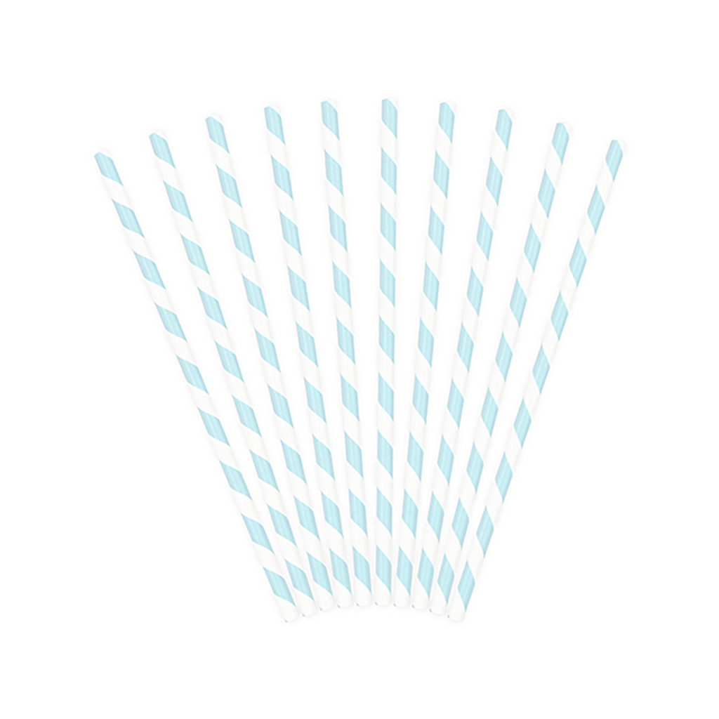 Papierstrohhalme Hellblau Gestreift 19,5cm 10 Stück