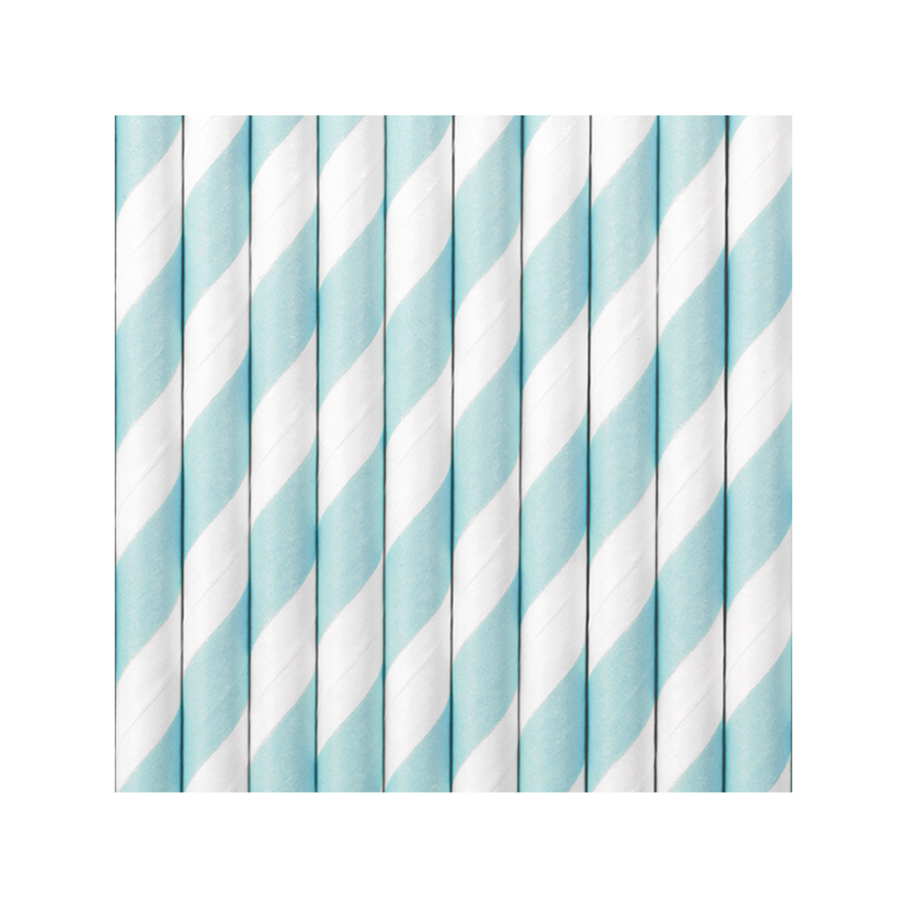 Papierstrohhalme Hellblau Gestreift 19,5cm 10 Stück