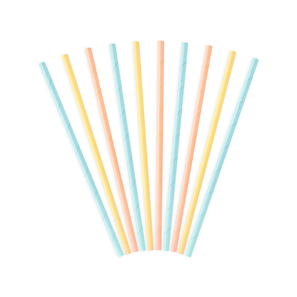 Papierstrohhalme Bunt Pastell 19,5cm 10 Stück