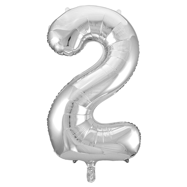 Folienballon Zahl 2 Silber
