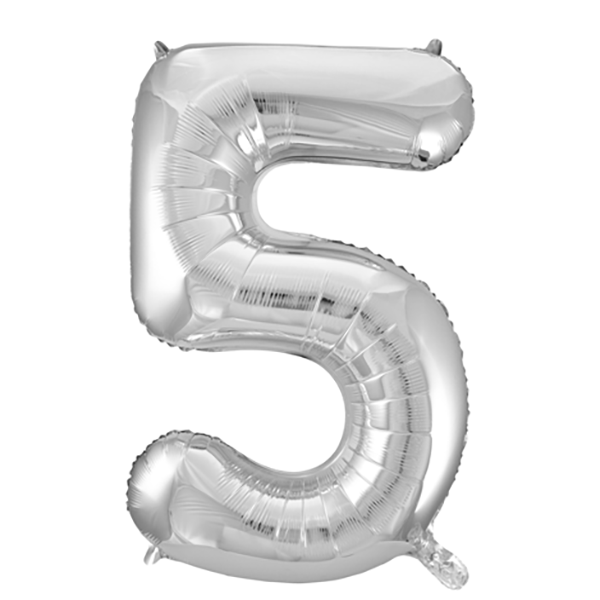 Folienballon Zahl 5 Silber