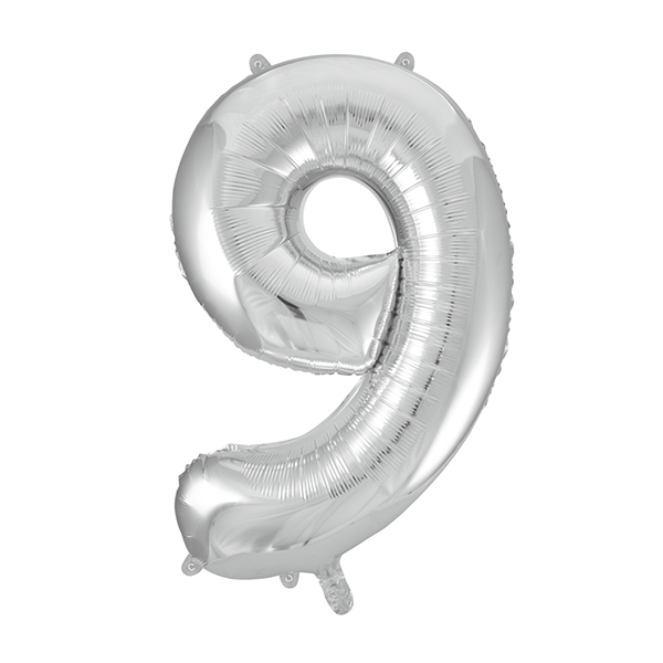 Folienballon Zahl 9 Silber