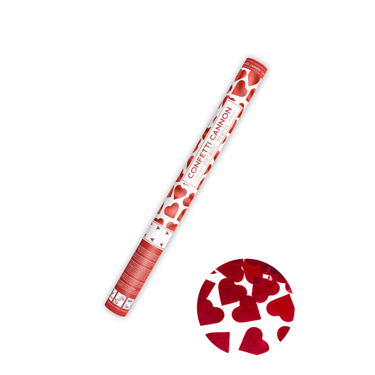 Konfettikanone Metallic Hearts Rot 60cm