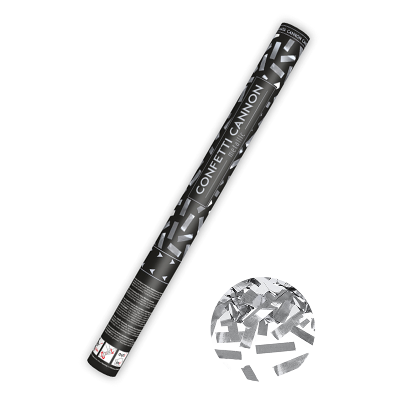 Konfettikanone Metallic Streifen Silber 60cm