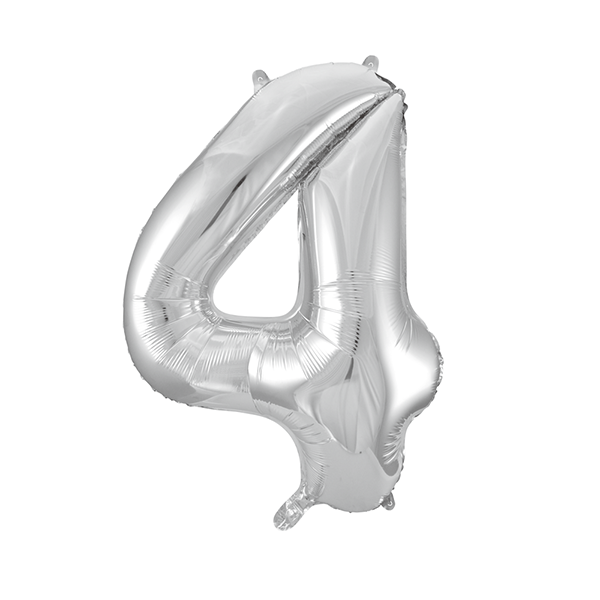 Folienballon Zahl 4 Silber