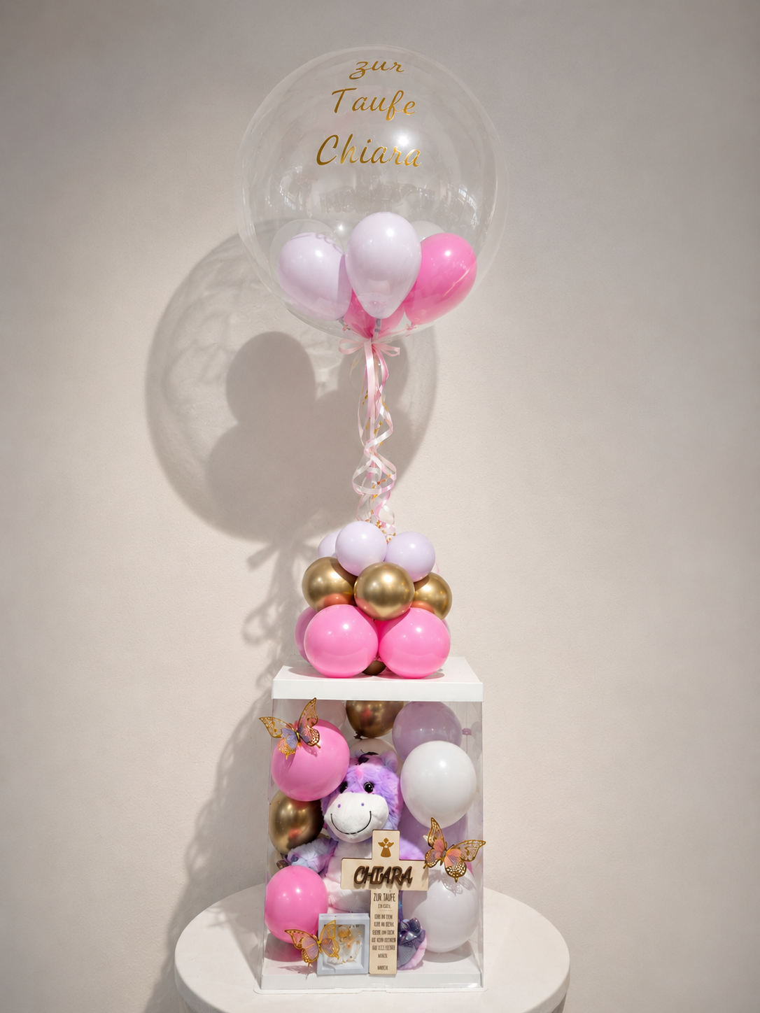 Geschenkbox zur Taufe personalisiert Rosa Gold